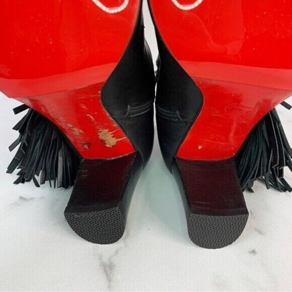 Christian Louboutin Jimmynetta Black Calfskin Leather Fringe Ankle Chelsea Boot - Picture 11 of 16